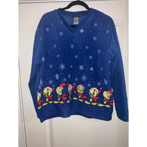 Looney Tunes V Neck Fleece Holiday Sweatshirt Size Large - Picture 1 of 9